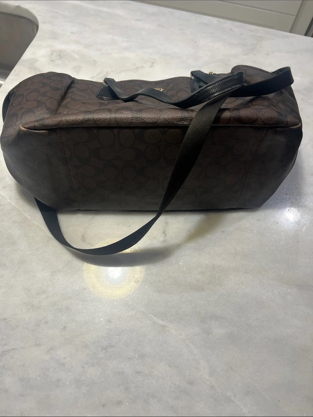 Coach Brown Signature Tote with Black Straps and Gold Hardware
